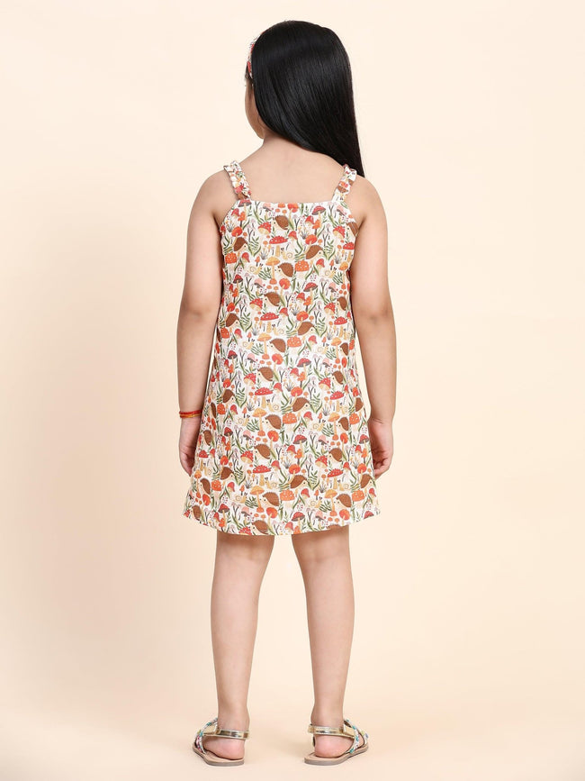Mushroom Print Pure Linen Dress - Funny Bones Clothings