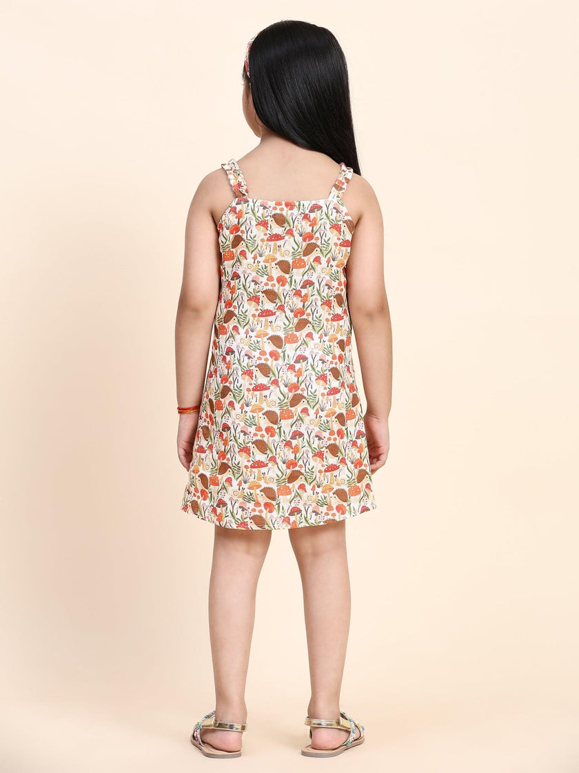 Mushroom Print Pure Linen Dress - Funny Bones Clothings