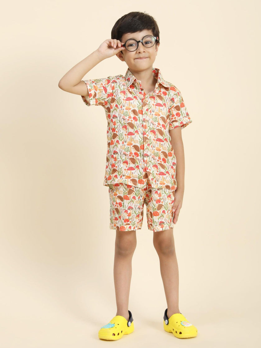 Mushrooms Printed Pure Linen Premium Co-ords - Funny Bones Clothings