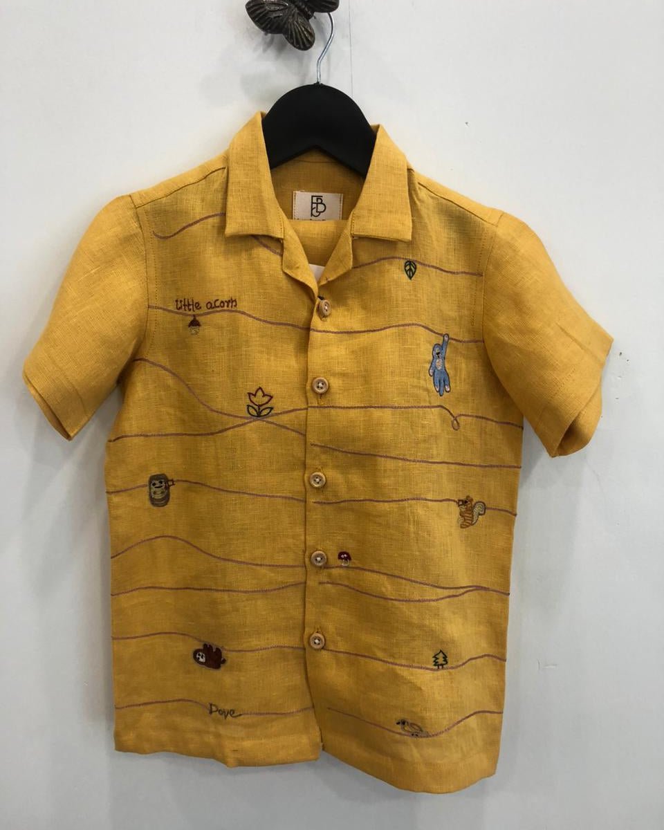 Mustard Twig Handwork Solid Premium Linen Coord Set - Funny Bones Clothings