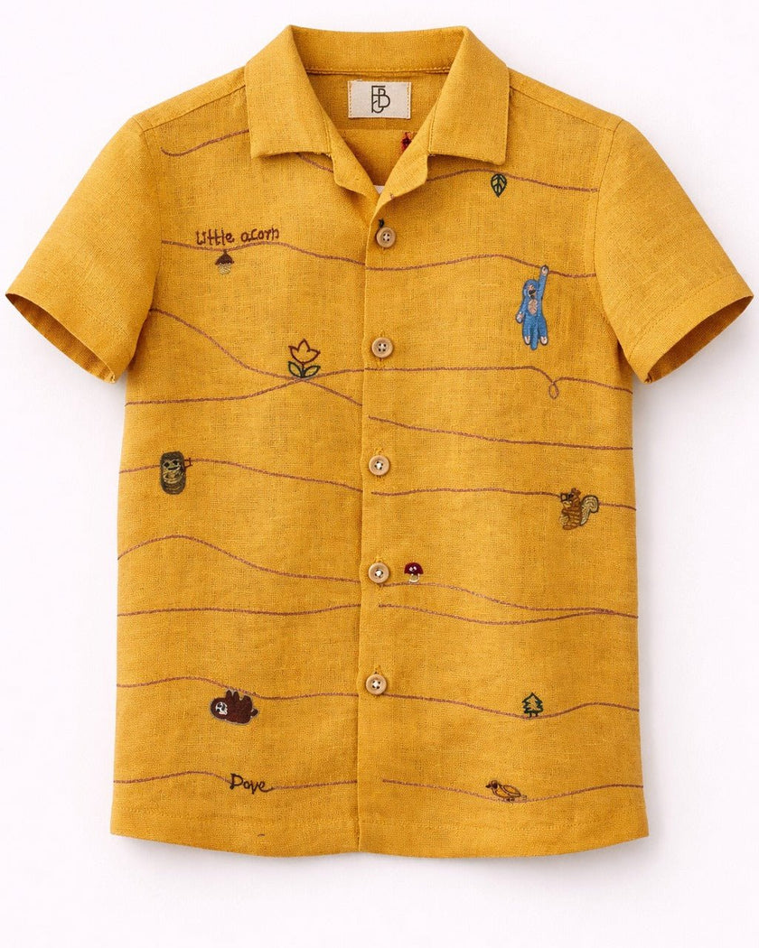 Mustard Twig Handwork Solid Premium Linen Coord Set - Funny Bones Clothings
