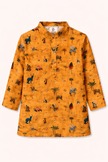 Mustard zoo printed pure linen premium kurta pajama set - Funny Bones Clothings