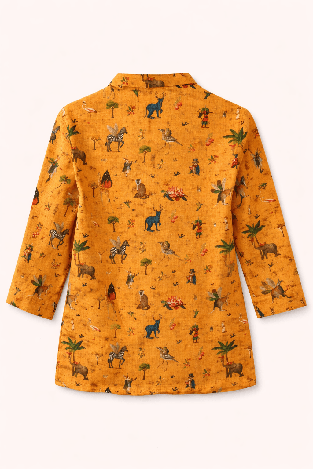 Mustard zoo printed pure linen premium kurta pajama set - Funny Bones Clothings