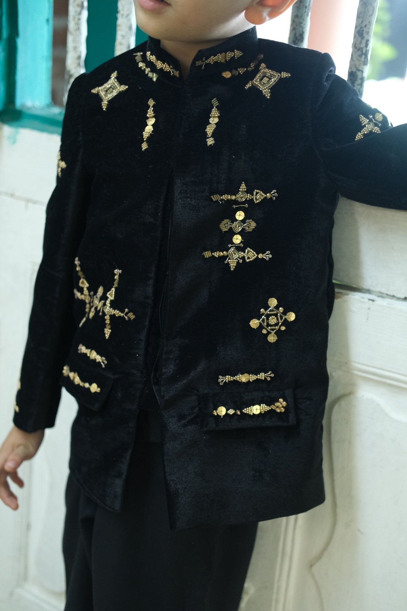 NoirZar Premium Velvet Handworked Bandgala Set - Funny Bones Clothings