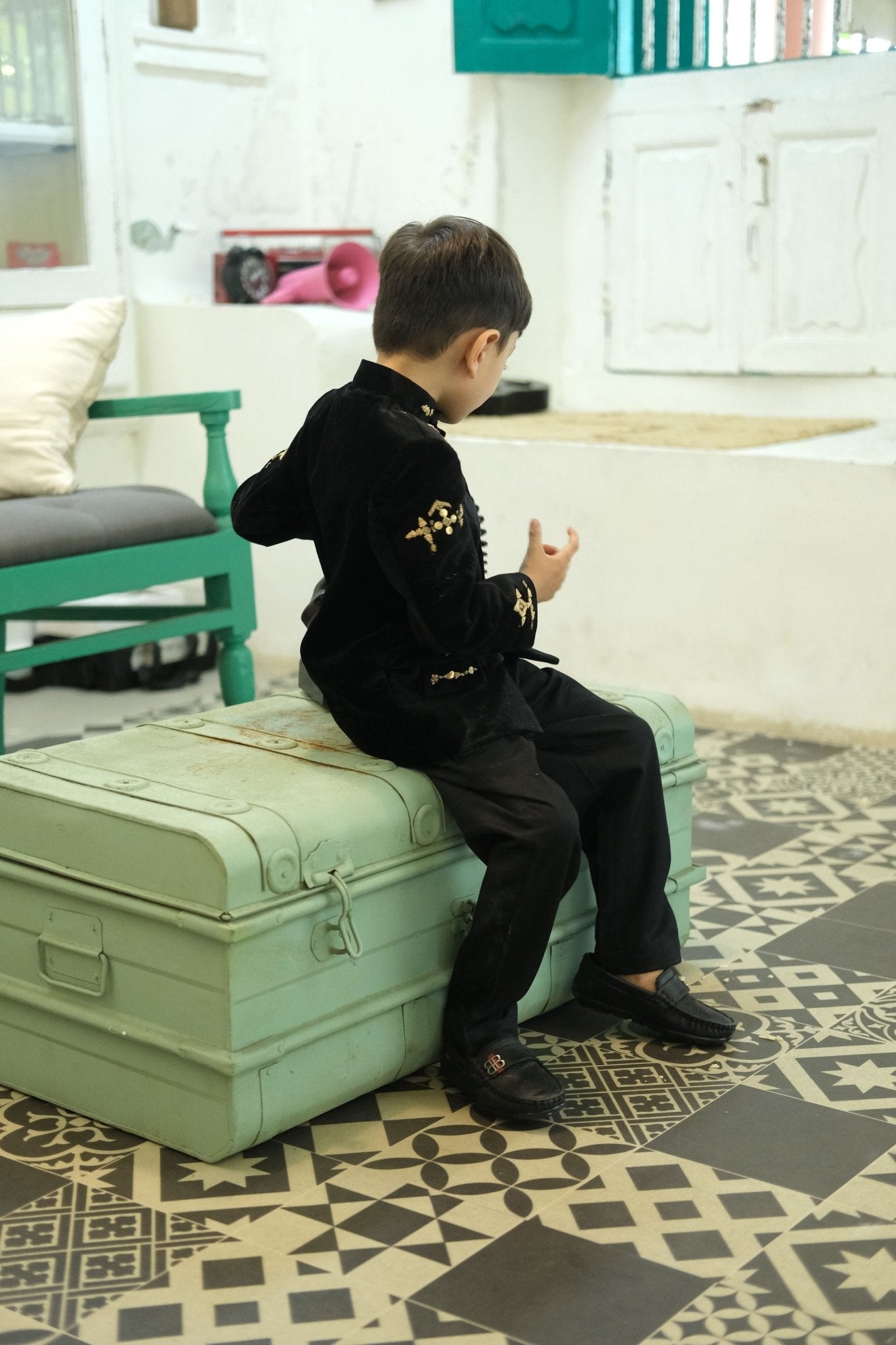 NoirZar Premium Velvet Handworked Bandgala Set - Funny Bones Clothings
