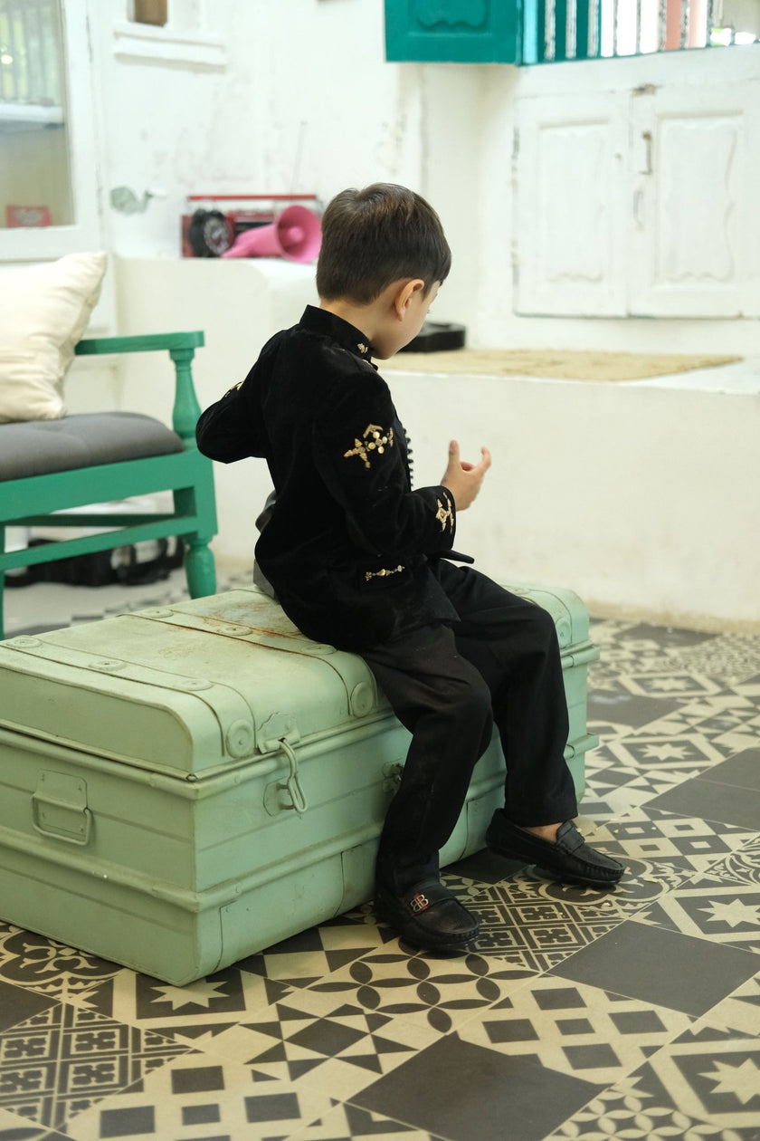 NoirZar Premium Velvet Handworked Bandgala Set - Funny Bones Clothings