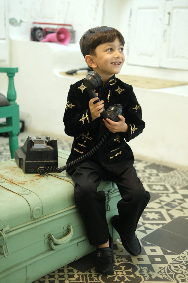NoirZar Premium Velvet Handworked Bandgala Set - Funny Bones Clothings