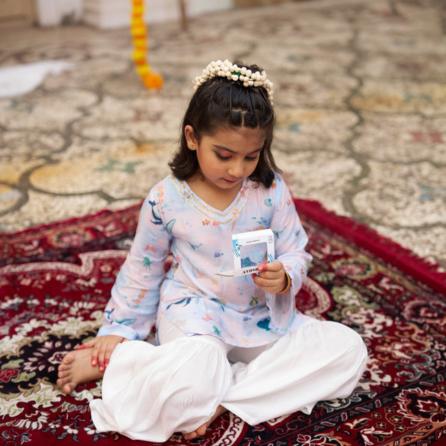 Ocean Whisper Girls Pure Muslin Silk Kurti Sharara Set - Funny Bones Clothings