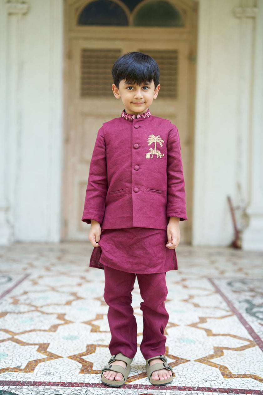 Palm & Panther Pure Linen Koti Kurta Pajama Set - Funny Bones Clothings