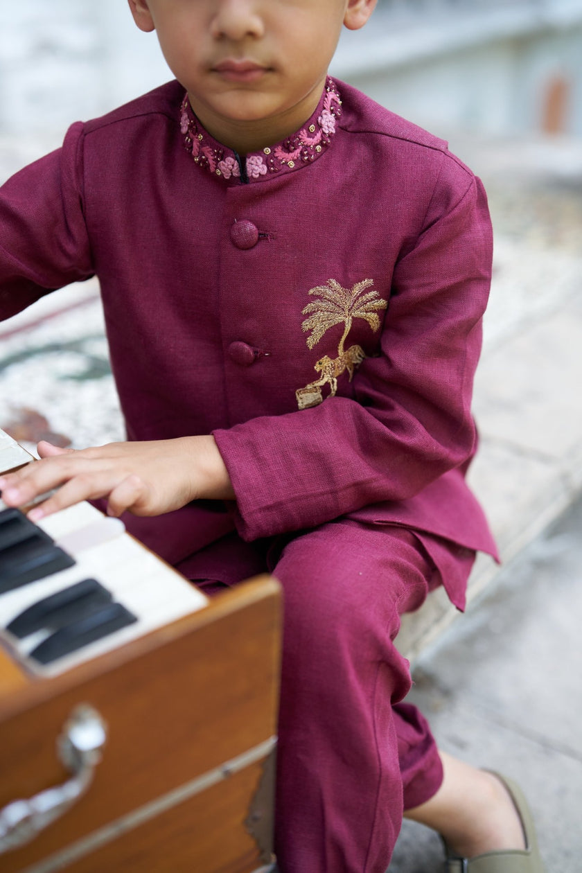 Palm & Panther Pure Linen Koti Kurta Pajama Set - Funny Bones Clothings
