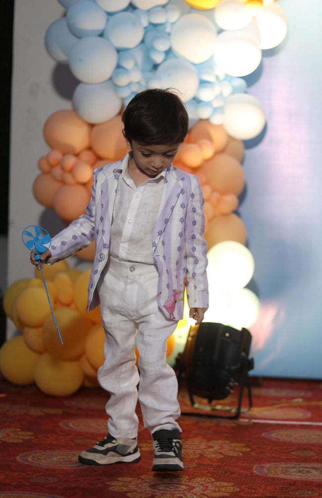 Party Animal Printed Pure Linen Blazer , Pure Linen Shirt and Pure Linen Pants Set - Funny Bones Clothings