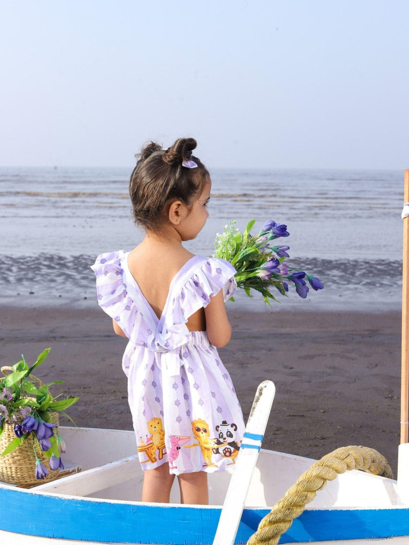 Party Animals Print Pure Linen Dress - Funny Bones Clothings