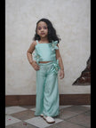 Pearl Embeded Sunflower Pure Organza Top Plazzo Set - Mint Green Color - Funny Bones Clothings