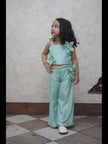 Pearl Embeded Sunflower Pure Organza Top Plazzo Set - Mint Green Color - Funny Bones Clothings