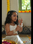 Pearls embedded Waterlife Handwork Pure Muslin Silk Top & Skirt Set - Off White Color - Funny Bones Clothings