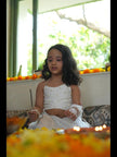 Pearls embedded Waterlife Handwork Pure Muslin Silk Top & Skirt Set - Off White Color - Funny Bones Clothings