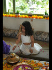 Pearls embedded Waterlife Handwork Pure Muslin Silk Top & Skirt Set - Off White Color - Funny Bones Clothings