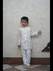 Pearls embedded Waterlife Pure Muslin Silk Koti Kurta Pajama Set - Off White Color - Funny Bones Clothings