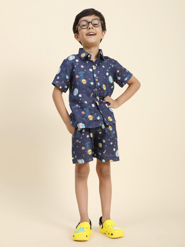 Planet Printed Pure Linen Premium Co-ords - Funny Bones Clothings