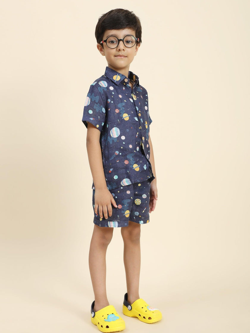 Planet Printed Pure Linen Premium Co-ords - Funny Bones Clothings