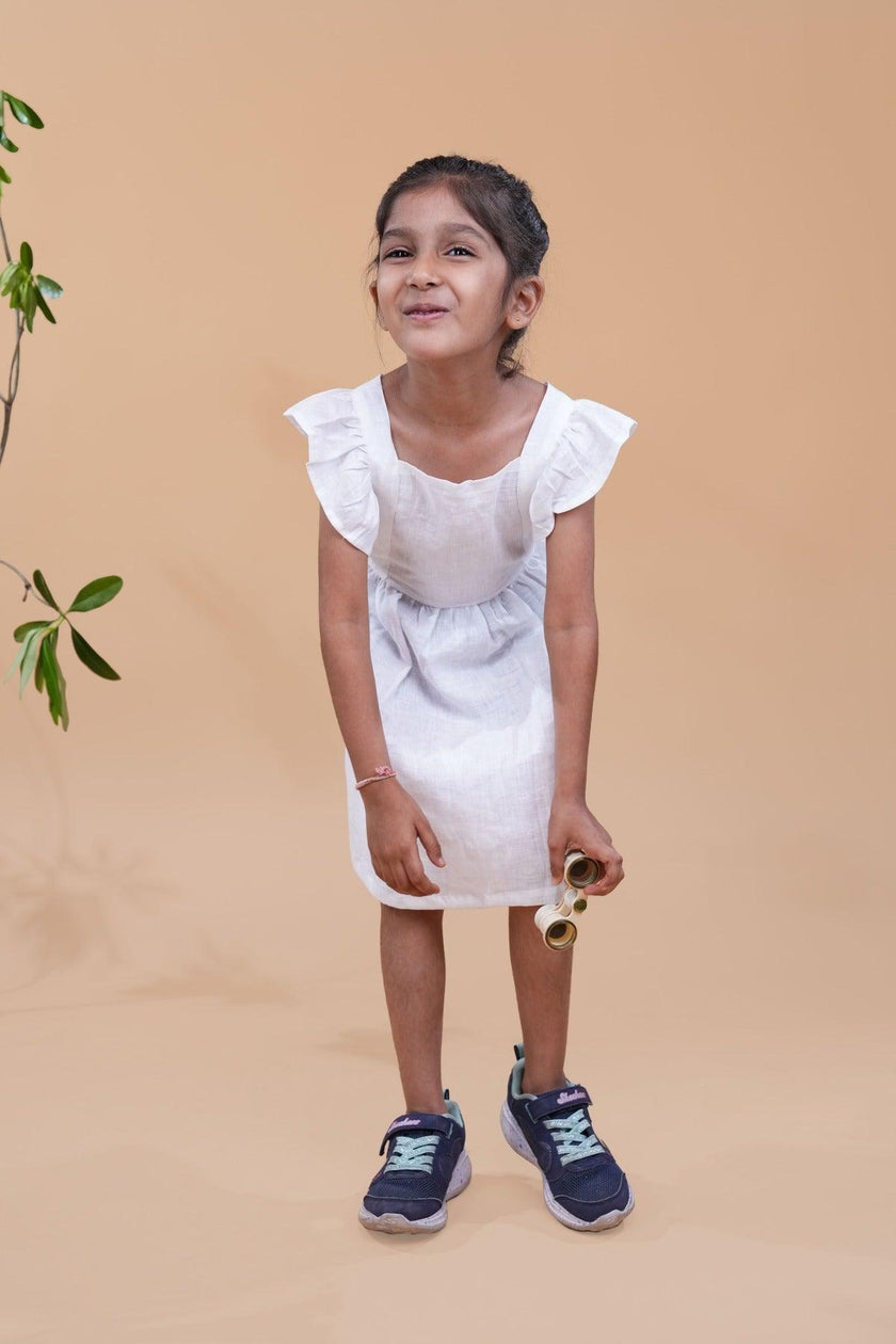 Pure White Above Knee Length Dress - Funny Bones Clothings