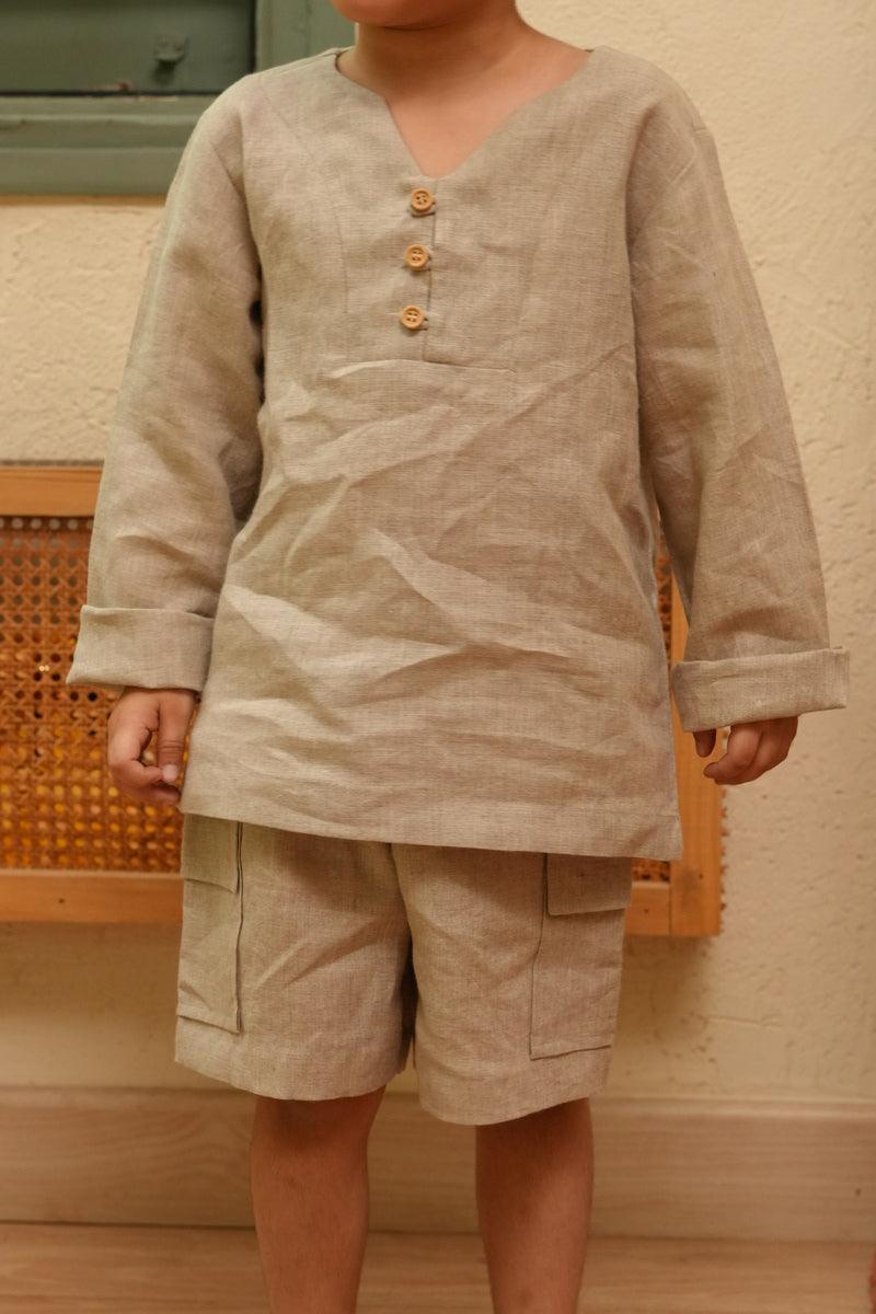 PureEase Pure Linen Co-ord - Beige Colour - Funny Bones Clothings