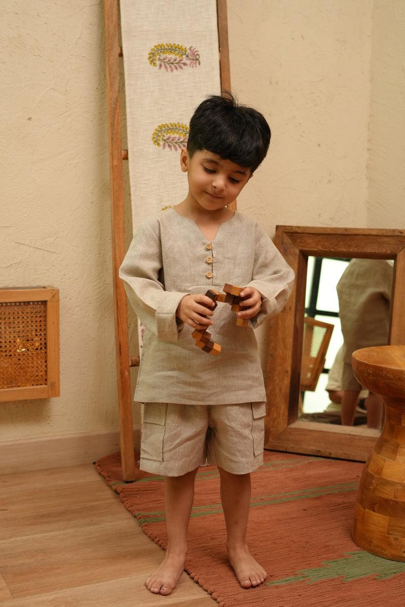 PureEase Pure Linen Co-ord - Beige Colour - Funny Bones Clothings