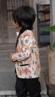 Pyiramid Print Blazer with Pintex Shirt and Black Cotton PantSet with Complimentory Bow - Funny Bones Clothings