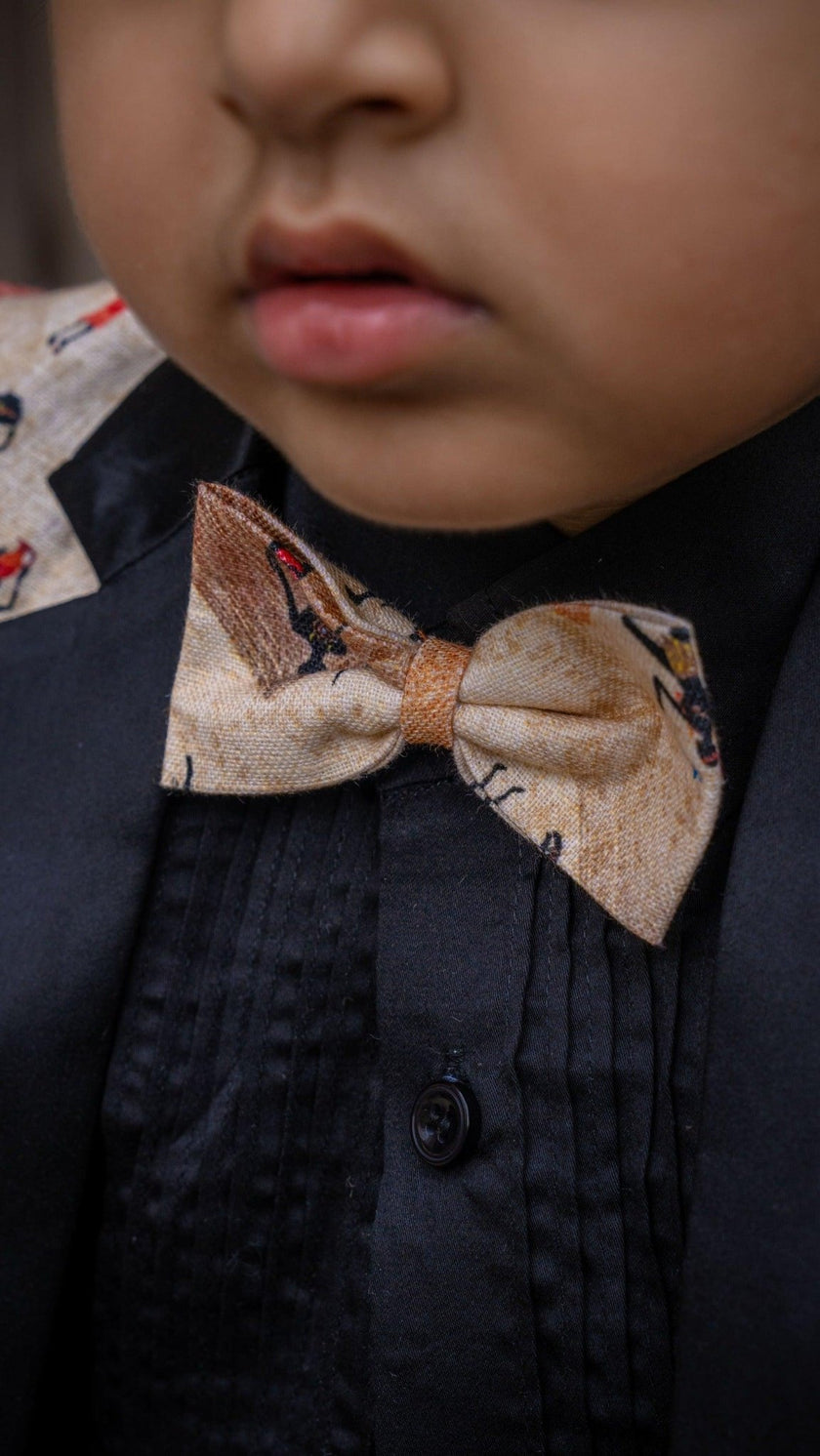 Pyiramid Print Blazer with Pintex Shirt and Black Cotton PantSet with Complimentory Bow - Funny Bones Clothings