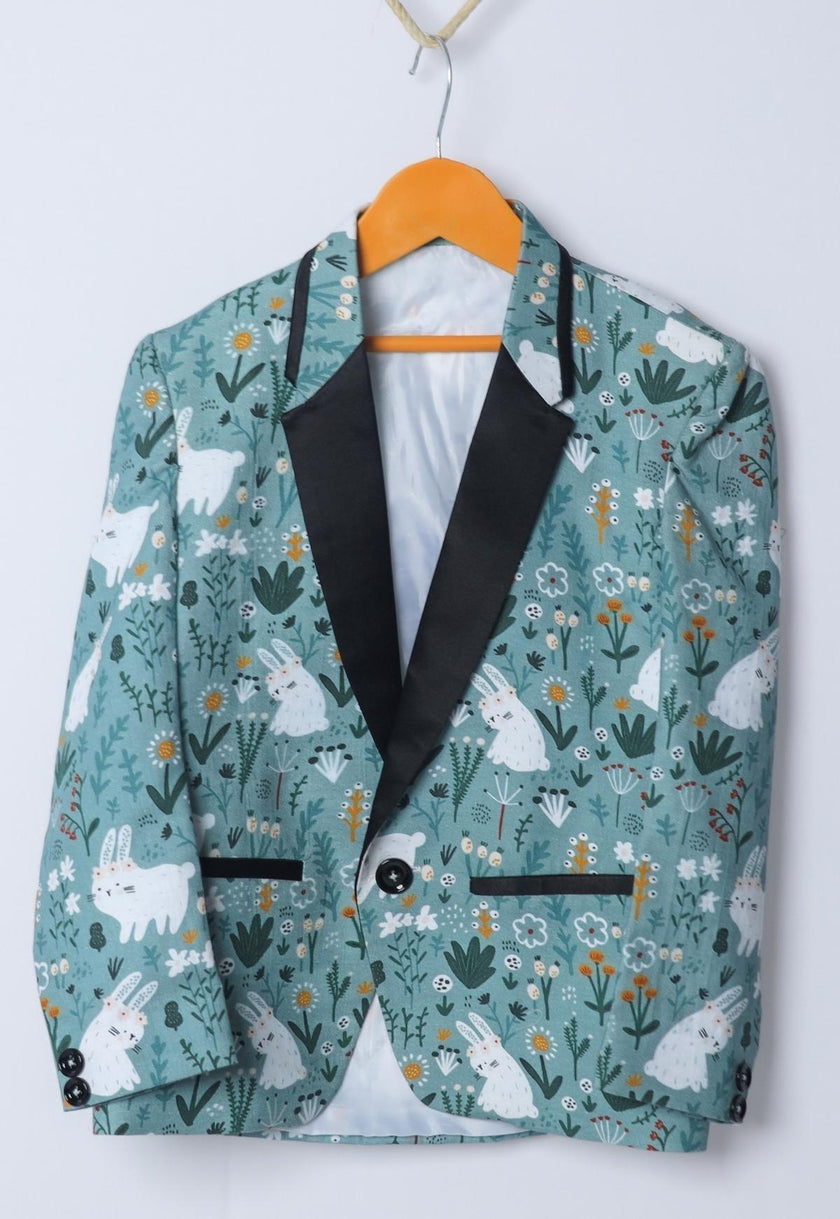 Rabbit Printed Pure Linen Blazer Set - Funny Bones Clothings