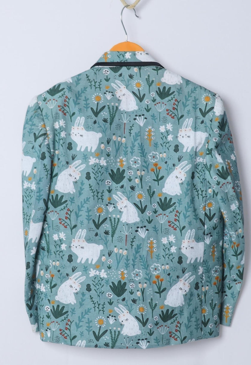 Rabbit Printed Pure Linen Blazer Set - Funny Bones Clothings