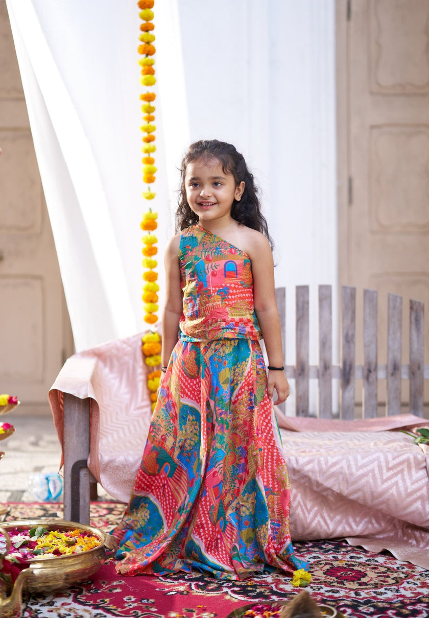 Rang Mahal Pure Silk Girls Top Skirt Set - Funny Bones Clothings