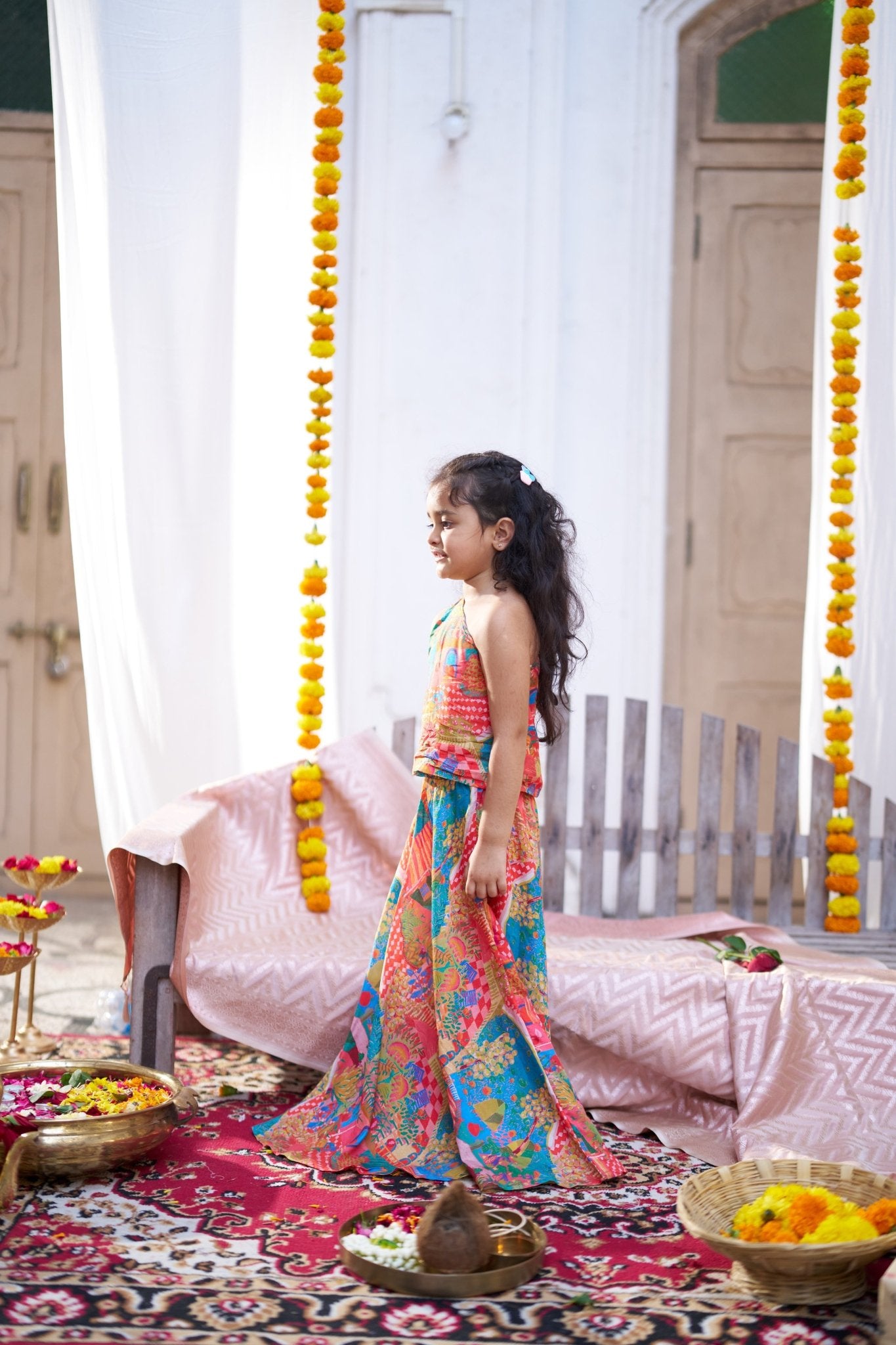 Rang Mahal Pure Silk Girls Top Skirt Set - Funny Bones Clothings