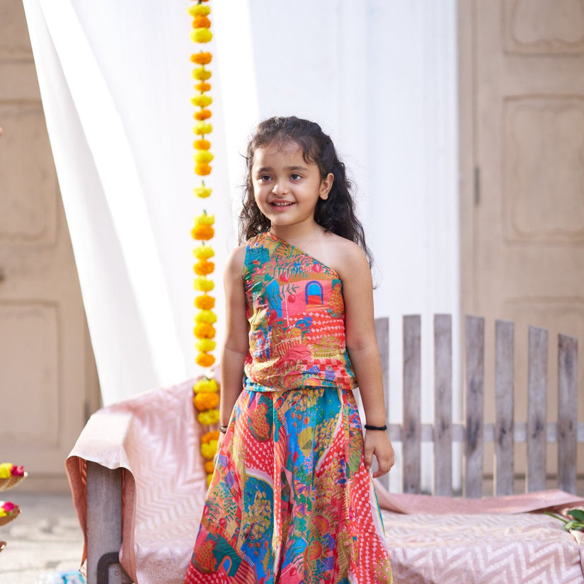 Rang Mahal Pure Silk Girls Top Skirt Set - Funny Bones Clothings