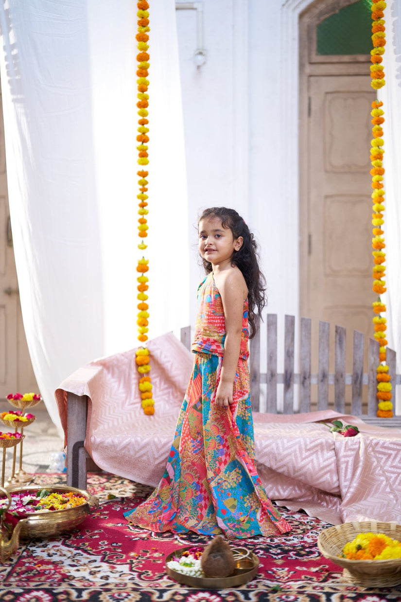 Rang Mahal Pure Silk Girls Top Skirt Set - Funny Bones Clothings