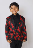 Red Rose Printed Satin Blazer Only - Funny Bones Clothings