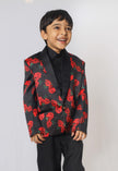 Red Rose Printed Satin Blazer Only - Funny Bones Clothings