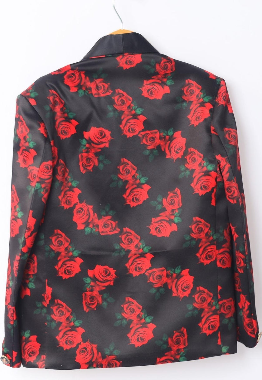 Red Rose Printed Satin Blazer Only - Funny Bones Clothings