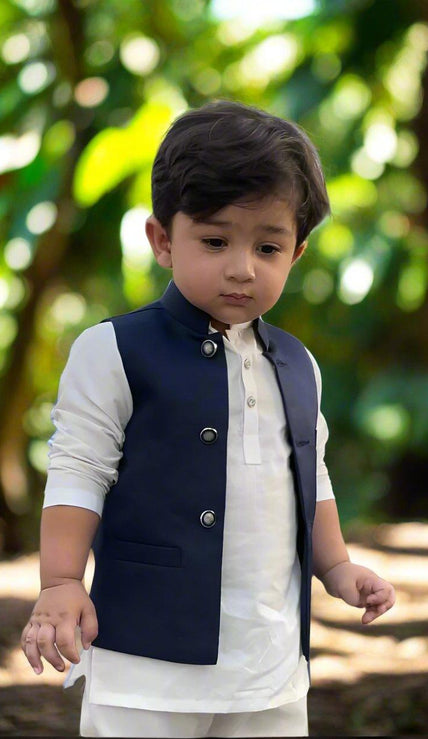 Royal Blue Premium Satin Koti with Pure Kurta Pajama Set - Funny Bones Clothings
