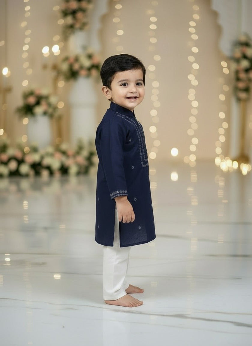 Royal Navy Blue Mirror work Kurta Pajama Set - Funny Bones Clothings