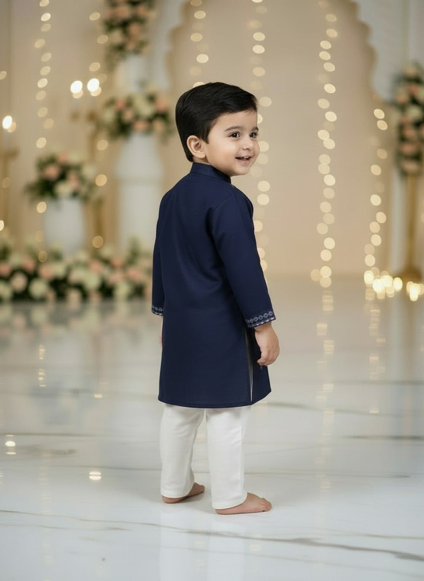 Royal Navy Blue Mirror work Kurta Pajama Set - Funny Bones Clothings