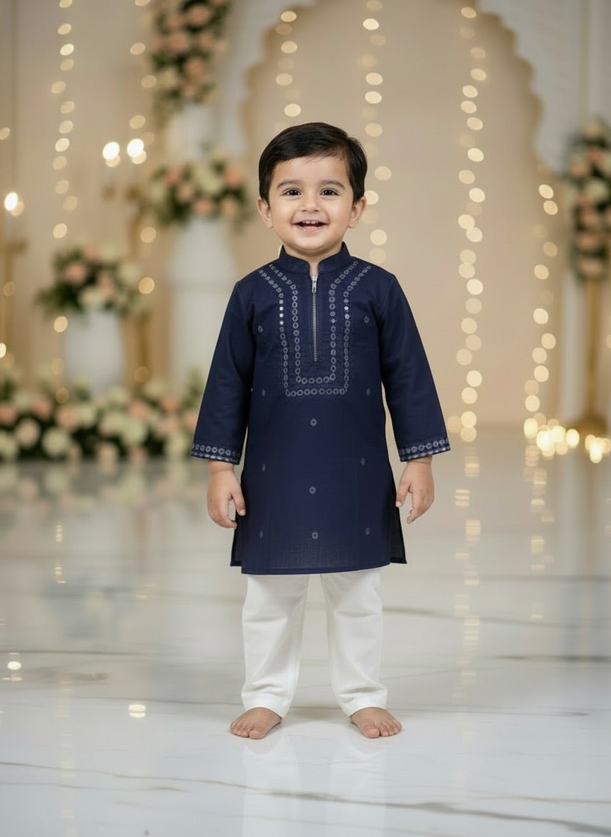 Royal Navy Blue Mirror work Kurta Pajama Set - Funny Bones Clothings