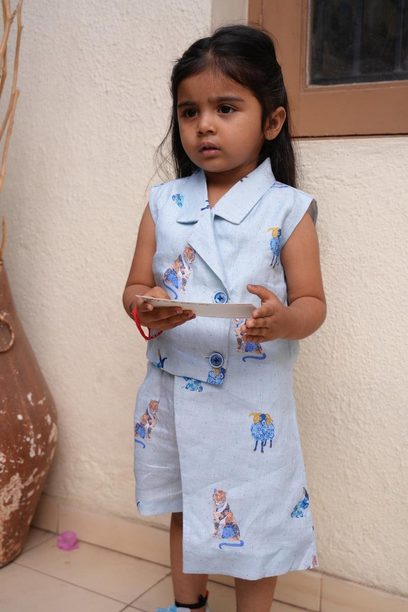 Royal Toika Printed Pure Linen BLazer Dress - Funny Bones Clothings