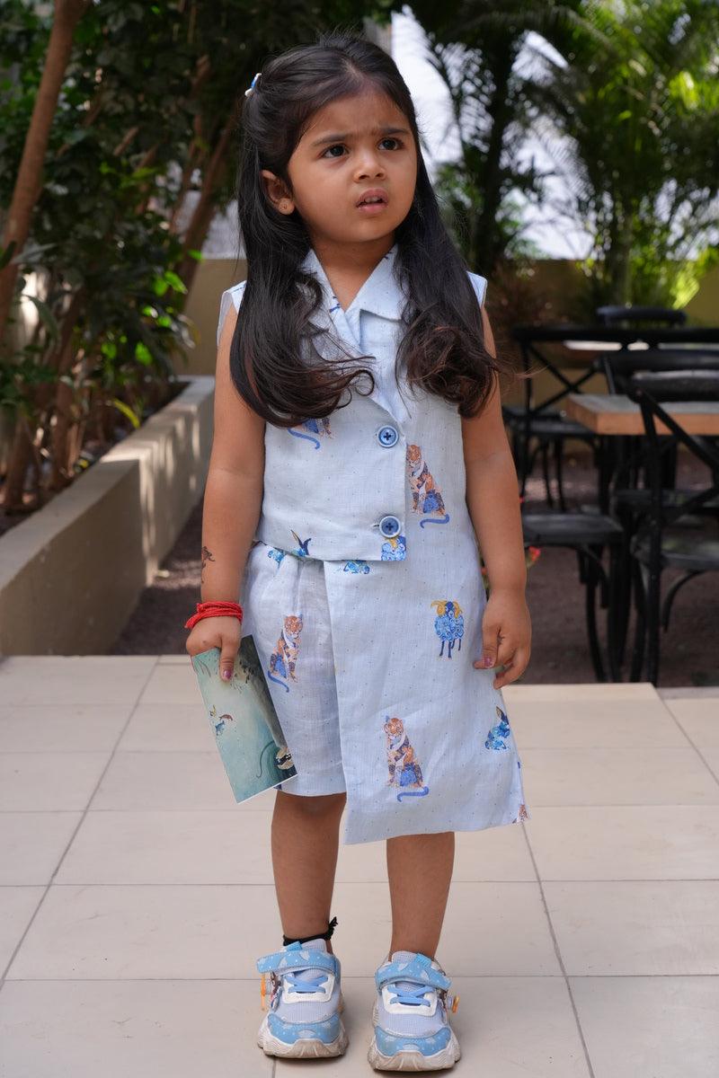 Royal Toika Printed Pure Linen BLazer Dress - Funny Bones Clothings