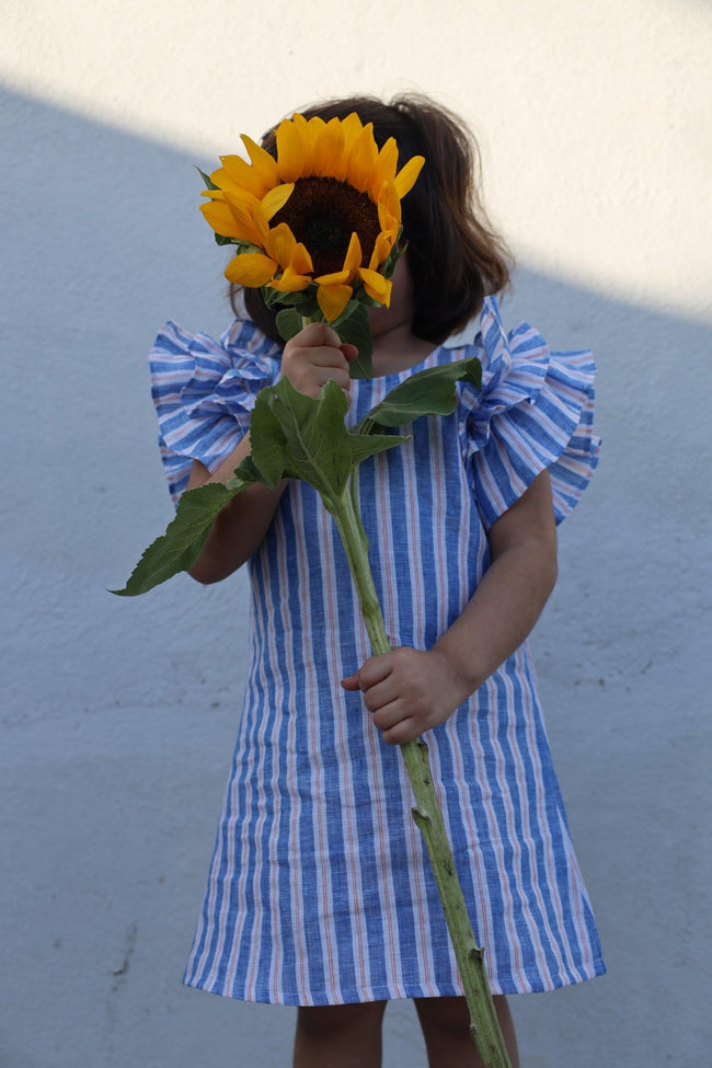 Serene Stripes Pure Linen Dress - Funny Bones Clothings