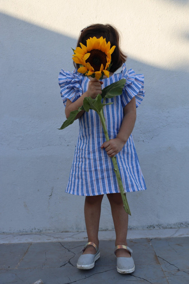 Serene Stripes Pure Linen Dress - Funny Bones Clothings