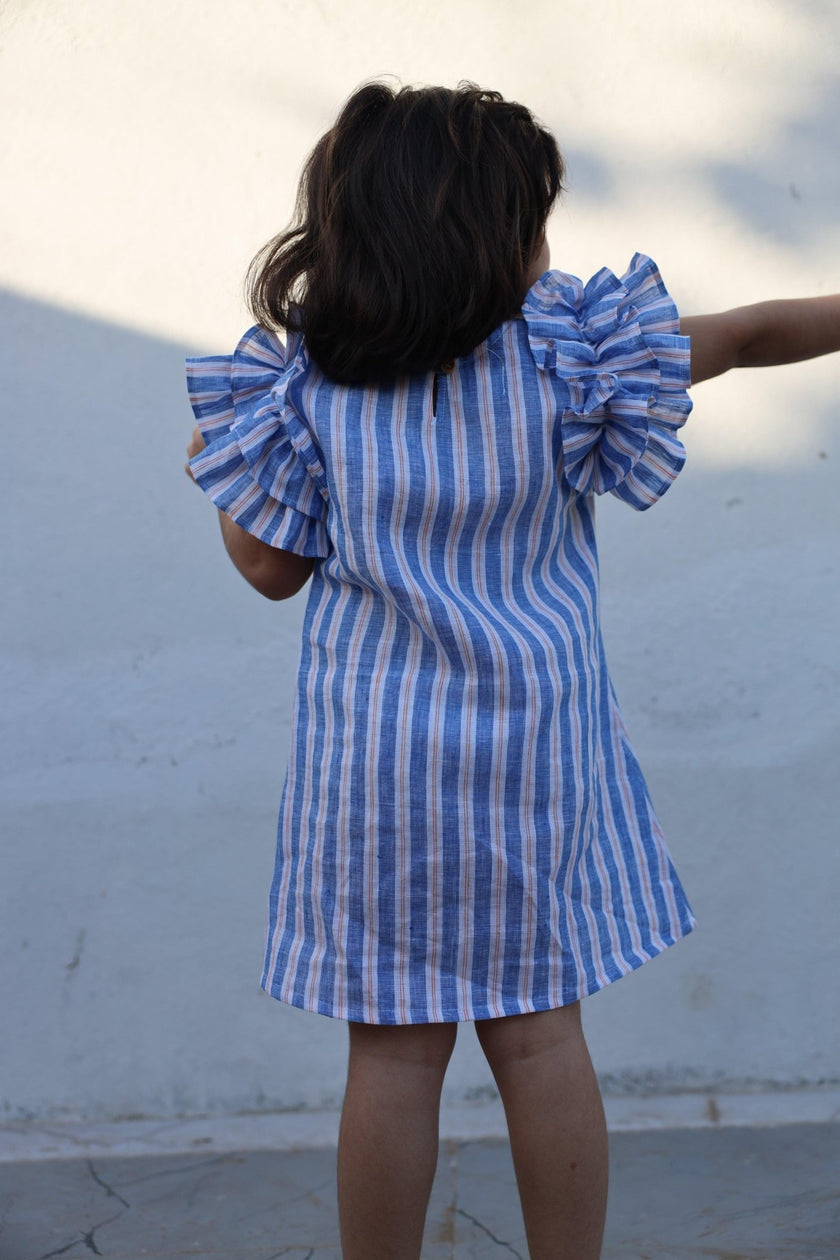 Serene Stripes Pure Linen Dress - Funny Bones Clothings