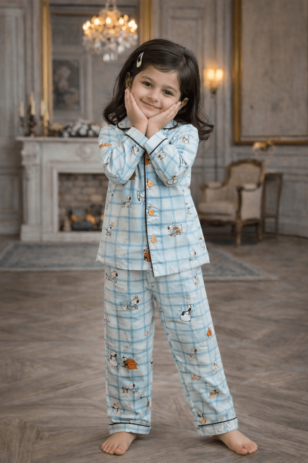 Snoopy's world checks Premium Italian Cotton Night Suit - Funny Bones Clothings