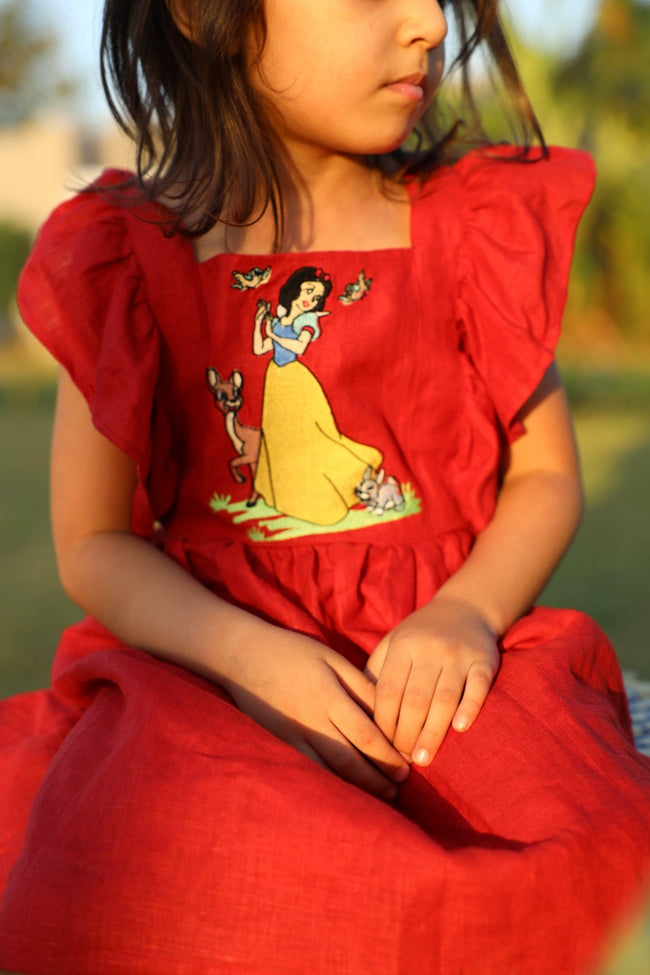 Snow White's Garden Pure Linen Dress - Funny Bones Clothings