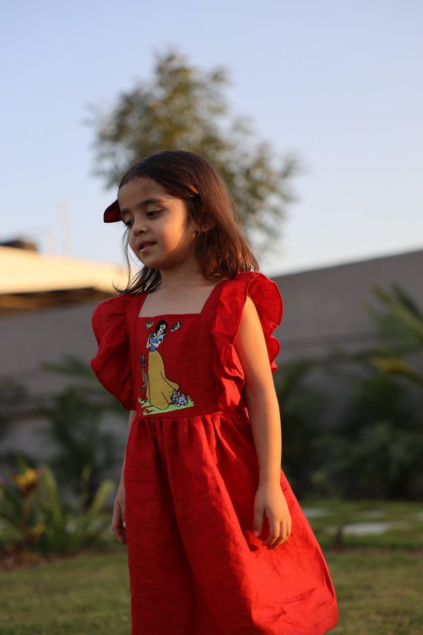 Snow White's Garden Pure Linen Dress - Funny Bones Clothings